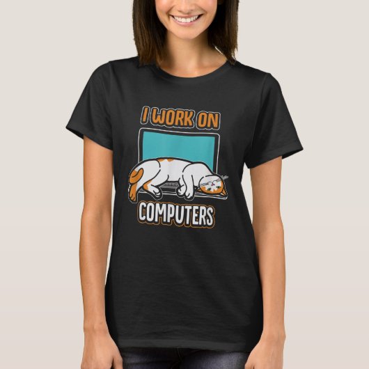 Funny Cats en ik werken op computer T-shirt (Voorkant)