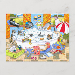 Funny Cats in Bath 601 Briefkaart