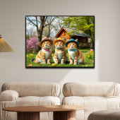 Funny Cats in Preppy Spring Attire and Hats Poster