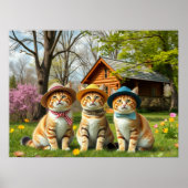 Funny Cats in Preppy Spring Attire and Hats Poster (Voorkant)