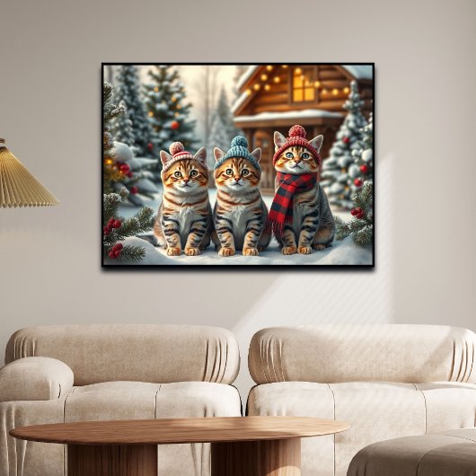 Funny Cats in Preppy Winter Attire and Hats   Poster