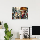 Funny Cats in Preppy Winter Attire and Hats   Poster (Thuiskantoor)