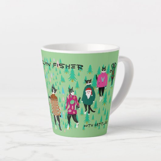 Funny Cats in Ugly KerstSweaters green Latte Mok (Rechterhoek)
