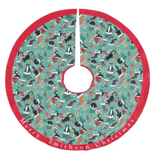Funny cats kerstkousen geborsteld Polyester T Kerstboom Rok (Voorkant)