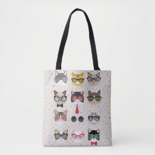 Funny Cats met Glasses All-Over-Print Canvas tas