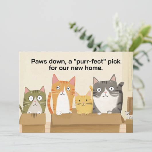 Funny Cats New Home Moving Faire-part (Debout devant)