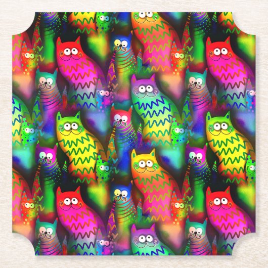 Funny Cats Pattern-54578 Kartonnen Onderzetters (Voorkant)
