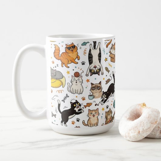Funny Cats Pattern Mug For Cat Lovers (Avec donut)