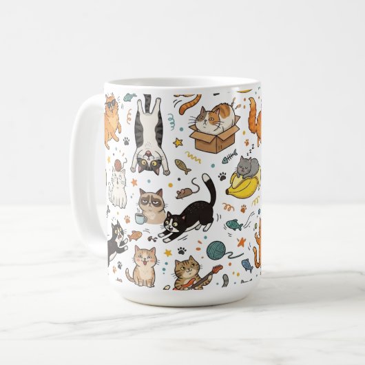 Funny Cats Pattern Mug For Cat Lovers (Devant gauche)