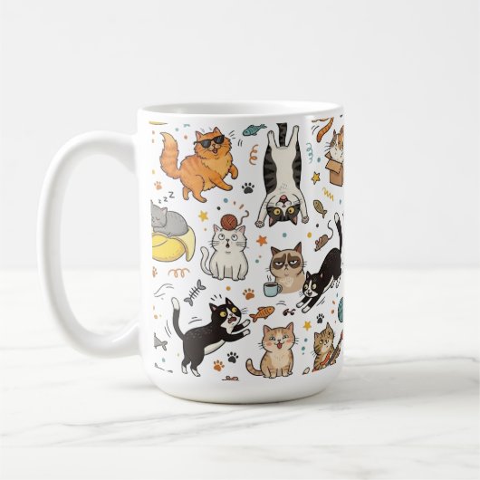 Funny Cats Pattern Mug For Cat Lovers (Gauche)