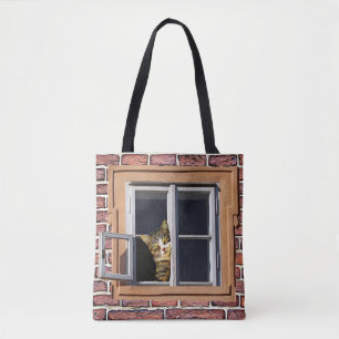 Funny Cats Peking the Window Bag Tote Bag
