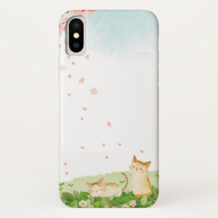 Funny Cats Singing under Cherry Blossom iPhone XS Hoesje