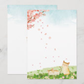 Funny Cats Singing under Cherry Blossom Feestdagenkaart (Voorkant / Achterkant)