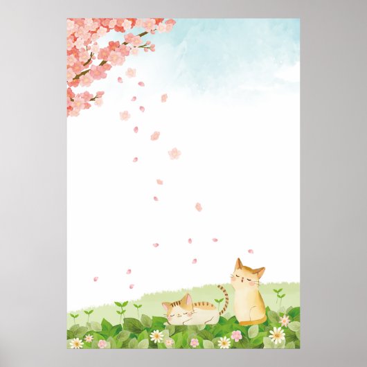 Funny Cats Singing under Cherry Blossom Poster (Voorkant)