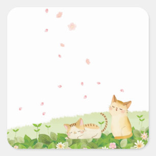 Funny Cats Singing under Cherry Blossom Vierkante Sticker