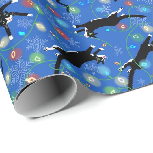 Funny Cats Tangle in kerstlampjes Cadeaupapier (Rol Hoek)