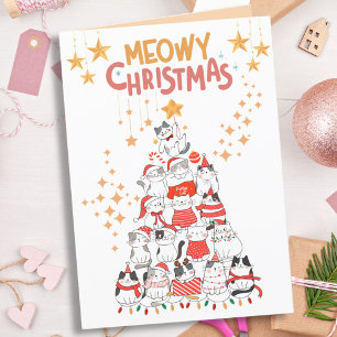 Funny Cats Xmas Tree Meowy Kerst Gevouwen Kaart