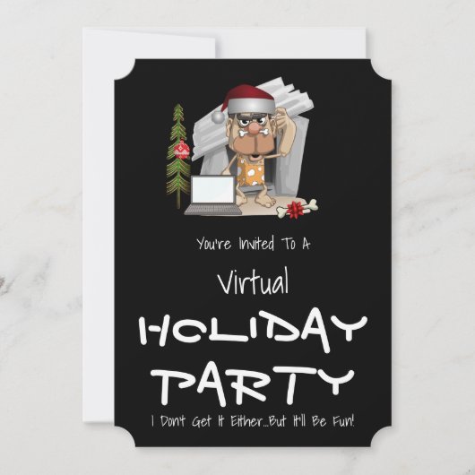 Funny Caveman Virtual Holiday Party Kaart (Voorkant)