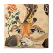 Funny Ceramic Tile Giraffe with Rose Tegeltje (Voorkant)