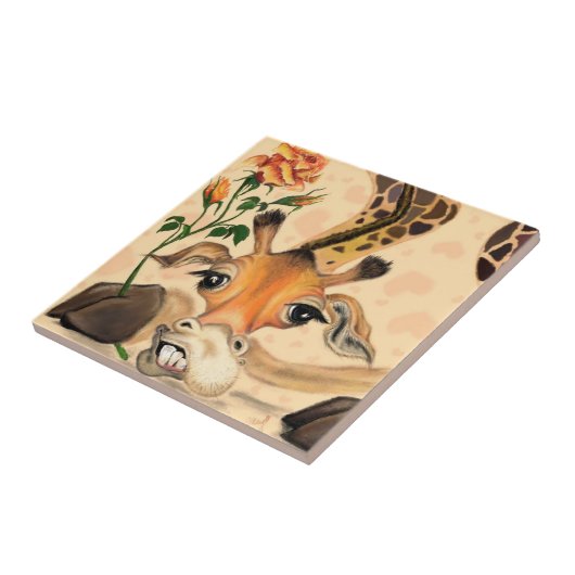 Funny Ceramic Tile Giraffe with Rose Tegeltje (Zijkant)