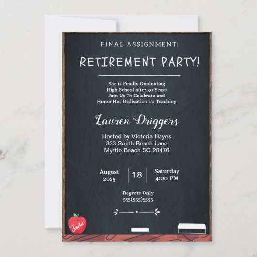 Funny Chalkboard Enseignant Retraite Invitation (Devant)