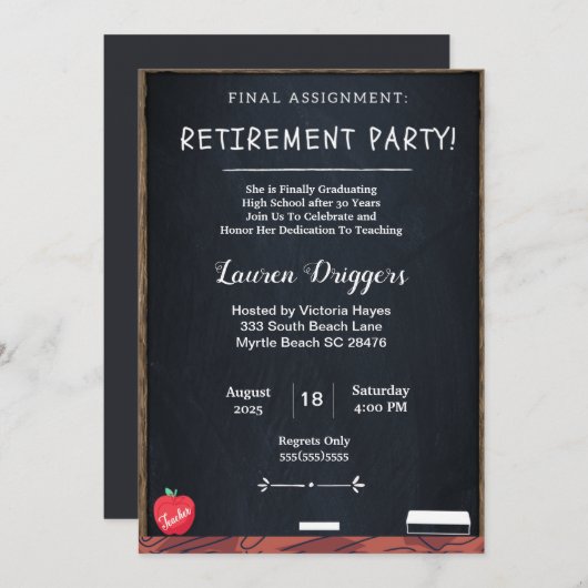 Funny Chalkboard Teacher Retirement Uitnodiging (Voorkant / Achterkant)