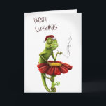 Funny Chameleon Carte de Noël<br><div class="desc">Un caméléon désenchanté et sarcastique prend une cigarette tout en souhaitant un Joyeux Noël peu enthousiaste. Coloré,  ironique et humoristique</div>