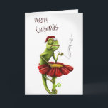 Funny Chameleon Carte de Noël<br><div class="desc">Un caméléon désenchanté et sarcastique prend une cigarette tout en souhaitant un Joyeux Noël peu enthousiaste. Coloré,  ironique et humoristique</div>