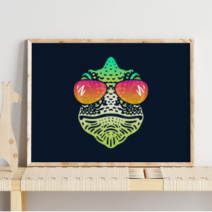 Funny Chameleon   Met zonnebril wandafdrukken Poster