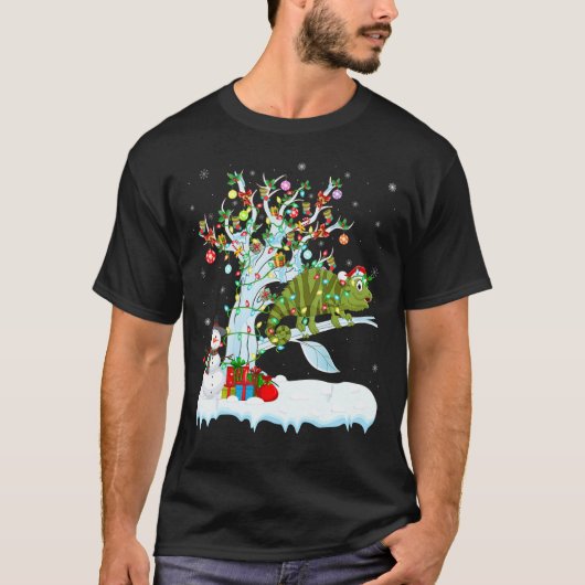 Funny Chameleon Xmas Tree Lighting Santa Chameleon T-shirt (Voorkant)