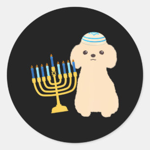 Funny Chanoeka Poodle Hondenliefhebber Menorah Ronde Sticker