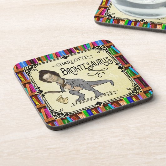 Funny Charlotte Bronte Saurus Dinosaur Book Reader Bier Onderzetter (Linkerzijde)