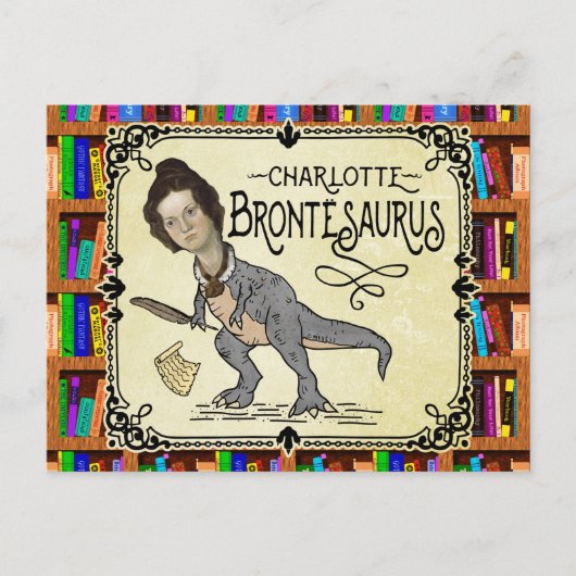 Funny Charlotte Bronte Saurus Dinosaur Book Reader Briefkaart (Voorkant)