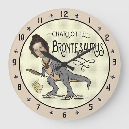 Funny Charlotte Bronte Saurus Dinosaur Book Reader Grote Klok (Voorkant)