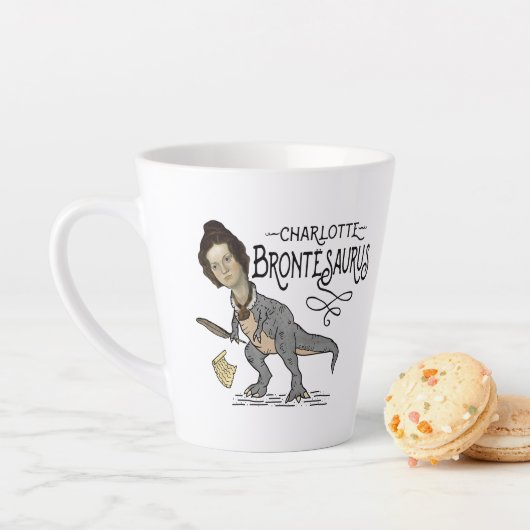 Funny Charlotte Bronte Saurus Dinosaur Book Reader Latte Mok (In situ)