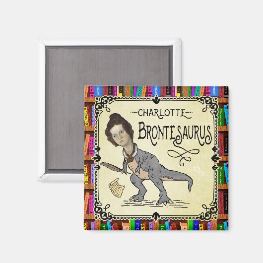 Funny Charlotte Bronte Saurus Dinosaur Book Reader Magneet (Voorkant / Achterkant)