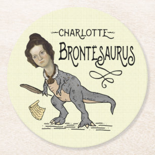 Funny Charlotte Bronte Saurus Dinosaur Book Reader Ronde Kartonnen Onderzetter