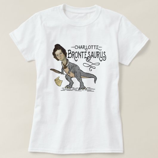 Funny Charlotte Bronte Saurus Dinosaur Book Reader T-shirt (Design voorkant)