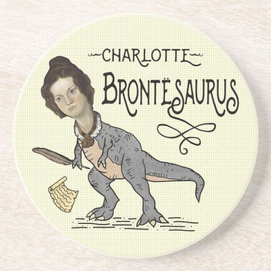Funny Charlotte Bronte Saurus Dinosaur Book Reader Zandsteen Onderzetter (Voorkant)