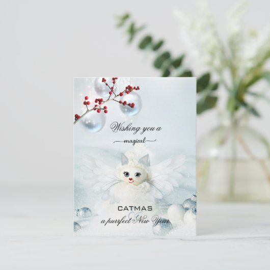 Funny Chat Ange Noël Carte Nouvel An (Debout devant)