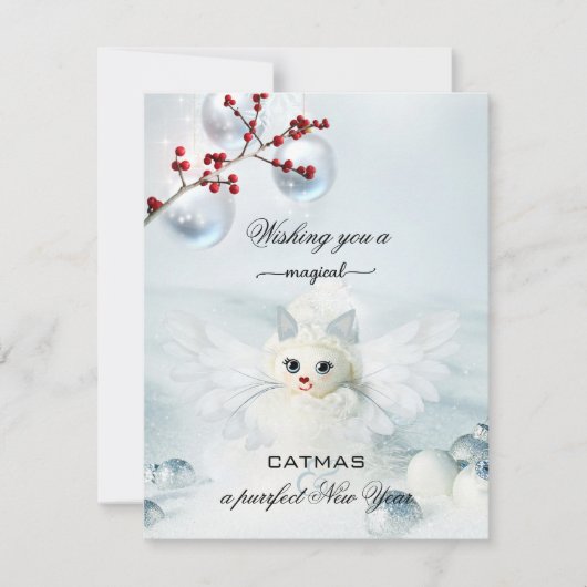 Funny Chat Ange Noël Carte Nouvel An (Devant)