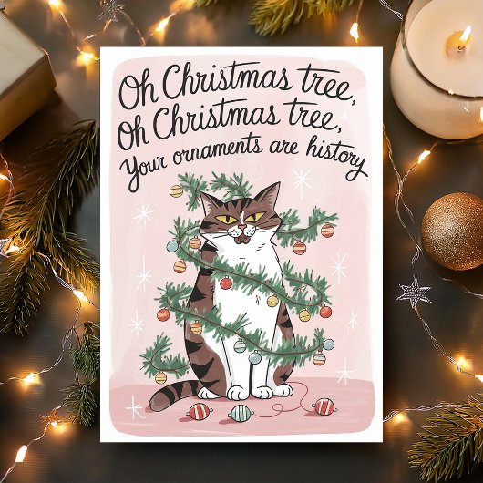 Funny Chat Arbre de Noël Ornements Carte de vacanc