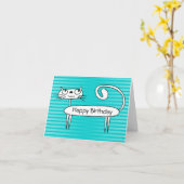 Funny Chat Carte d'anniversaire Turquoise (Fleur jaune)