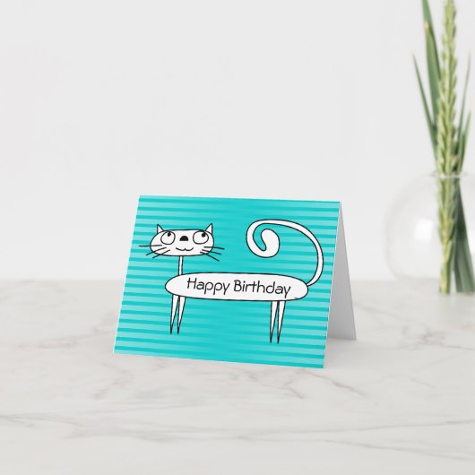 Funny Chat Carte d'anniversaire Turquoise (Devant)