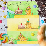 Funny Chat carte postale Anniversaire<br><div class="desc">Envoyez cette mignonne carte d'anniversaire à votre chatte préférée. Cette carte est une bande dessinée dans laquelle un tabby orange obtient un gâteau et puis le jette hors du comptoir, de la façon typique du chat. Tous les propriétaires de chat reconnaîtront ce comportement. Cette carte de chat humoristique fera rire...</div>