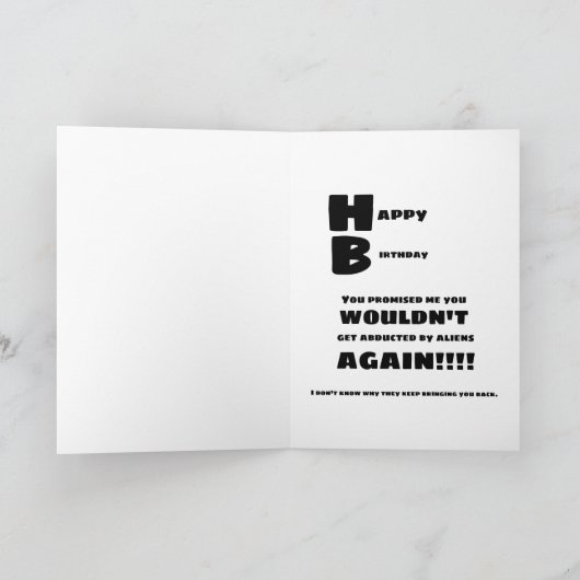 Funny Chat Humour Alien enlèvement carte d'anniver (Intérieur)