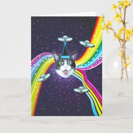 Funny Chat Humour Alien enlèvement carte d'anniver (Fleur jaune)