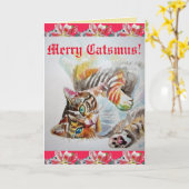 Funny Chat Merry Catsmas chats Carte de Noël (Fleur jaune)