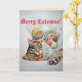 Funny Chat Merry Catsmas chats Carte de Noël (Fleur jaune)