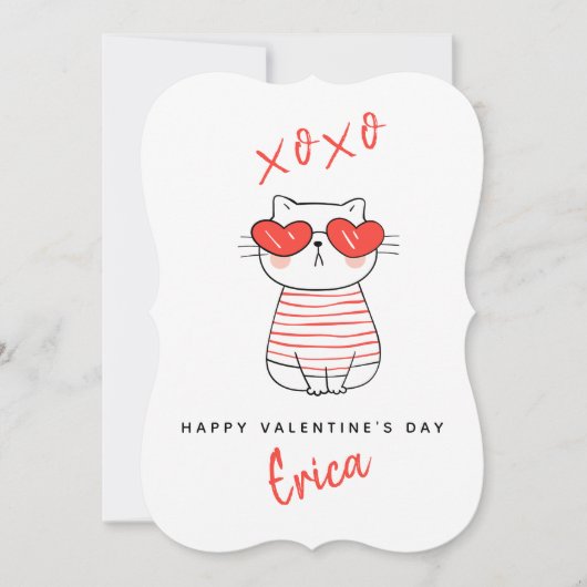 Funny Chat Rouge & Blanc Carte Valentine personnal (Devant)